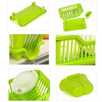 Plastic Green 3 in 1 Dish Basket with Detachable Water Drainer for cups and other kitchen rack holder-thumb2