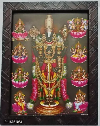 Balaji with Ashtalakshmi - Laminated Glitter Poster, 11x8.5 inches -  Unframed