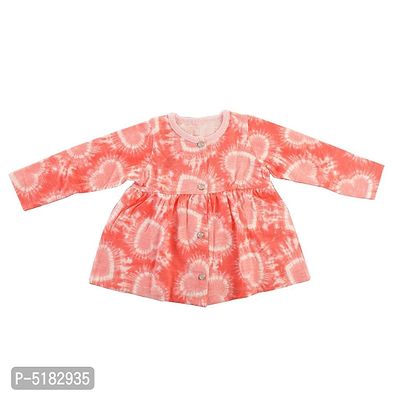 Peach Front Tich Buttoned Printed Frock Cum Top  For Baby Girls