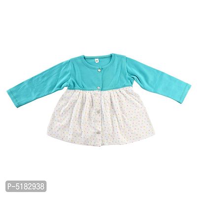 Aqua Blue And White Front Tich Buttoned Printed Frock Cum Top  For Baby Girls