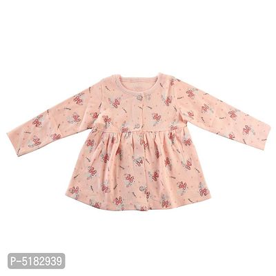 Kaartisha Light Pink Front Tich Buttoned Printed Frock Cum Top  For Baby Girls