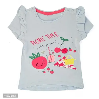 Cotton Printed Light Blue T-Shirt For Baby Girls