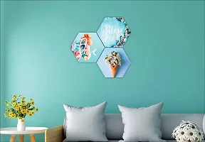 SAF Love Blessing Soul with Preety Flower and Leaf in Cone Pot 3 Piece of Hexagon UV Textured Multi-Effect Self adheshive Painting 17 Inch X 17 Inch SANFHX142-thumb1
