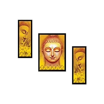 SAF UV Textured Buddha Print Framed Painting Set of 3 for Home Decoration ? Size 35 x 2 x 50 cm SANFSA7706