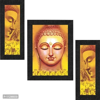 SAF UV Textured Buddha Print Framed Painting Set of 3 for Home Decoration ? Size 35 x 2 x 50 cm SANFSA7706-thumb0