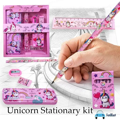 KRISHNA YASIS Unicorn Any One  8015  Trendy Pencil Stationery Set  PINK/BLUE As per Colour Availability