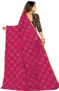 FASHIONLUST Women's NAZNEEN FOIL PRINT WORK Saree With JACQUARD work Blouse Piece PINK-thumb3