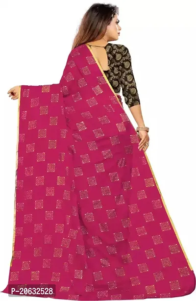 FASHIONLUST Women's NAZNEEN FOIL PRINT WORK Saree With JACQUARD work Blouse Piece PINK-thumb4