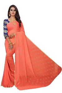 FASHIONLUST Women's NAZNEEN FOIL PRINT WORK Saree With JACQUARD work Blouse Piece PEACH-thumb1