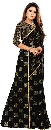 FASHIONLUST Women's NAZNEEN FOIL PRINT WORK Saree With JACQUARD work Blouse Piece BLACK-thumb1