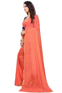 FASHIONLUST Women's NAZNEEN FOIL PRINT WORK Saree With JACQUARD work Blouse Piece PEACH-thumb2