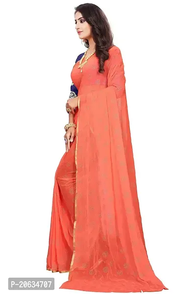 FASHIONLUST Women's NAZNEEN FOIL PRINT WORK Saree With JACQUARD work Blouse Piece PEACH-thumb3