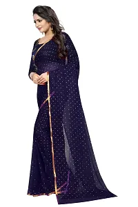 FASHIONLUST Women's NAZNEEN FOIL PRINT WORK Saree With JACQUARD work Blouse Piece NavyBlue-thumb2