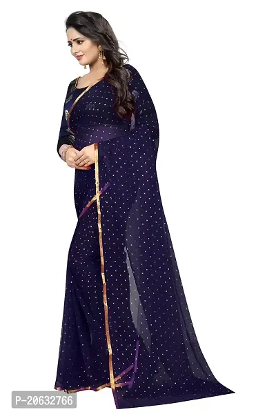 FASHIONLUST Women's NAZNEEN FOIL PRINT WORK Saree With JACQUARD work Blouse Piece NavyBlue-thumb3