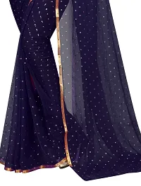 FASHIONLUST Women's NAZNEEN FOIL PRINT WORK Saree With JACQUARD work Blouse Piece NavyBlue-thumb3