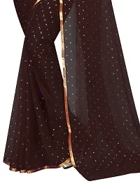 FASHIONLUST Women's NAZNEEN FOIL PRINT WORK Saree With JACQUARD work Blouse Piece Brown-thumb3