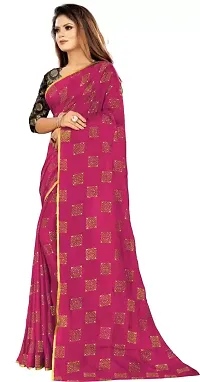 FASHIONLUST Women's NAZNEEN FOIL PRINT WORK Saree With JACQUARD work Blouse Piece PINK-thumb2