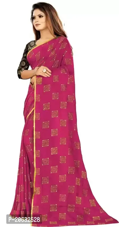 FASHIONLUST Women's NAZNEEN FOIL PRINT WORK Saree With JACQUARD work Blouse Piece PINK-thumb3