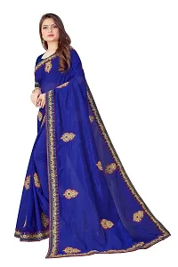 FASHIONLUST Women's Vichitra Silk EMBROIDERED WORK  STONE WORK with SATIN BANGLORI blouse BLUE-thumb2