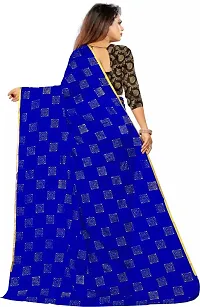 FASHIONLUST Women's NAZNEEN FOIL PRINT WORK Saree With JACQUARD work Blouse Piece BLUE-thumb3