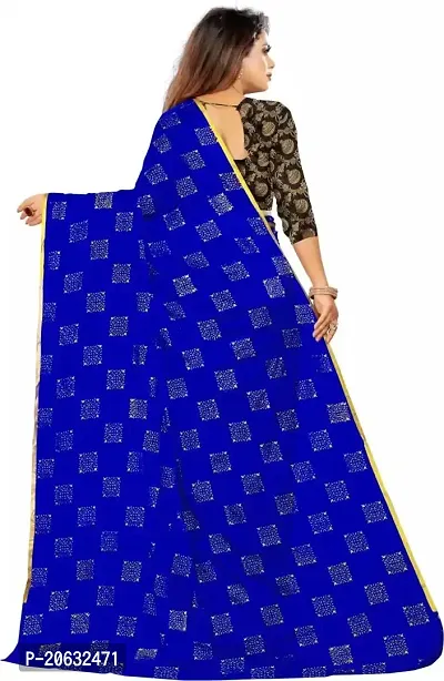 FASHIONLUST Women's NAZNEEN FOIL PRINT WORK Saree With JACQUARD work Blouse Piece BLUE-thumb4