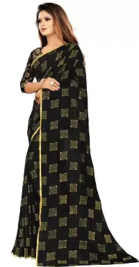 FASHIONLUST Women's NAZNEEN FOIL PRINT WORK Saree With JACQUARD work Blouse Piece BLACK-thumb2