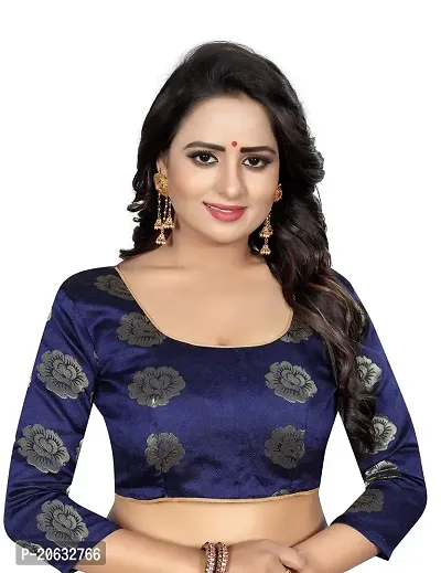 FASHIONLUST Women's NAZNEEN FOIL PRINT WORK Saree With JACQUARD work Blouse Piece NavyBlue-thumb5