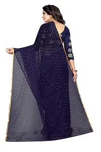 FASHIONLUST Women's NAZNEEN FOIL PRINT WORK Saree With JACQUARD work Blouse Piece NavyBlue-thumb1