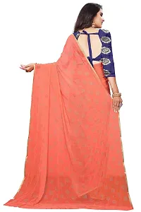 FASHIONLUST Women's NAZNEEN FOIL PRINT WORK Saree With JACQUARD work Blouse Piece PEACH-thumb3