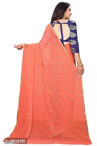 FASHIONLUST Women's NAZNEEN FOIL PRINT WORK Saree With JACQUARD work Blouse Piece PEACH-thumb4