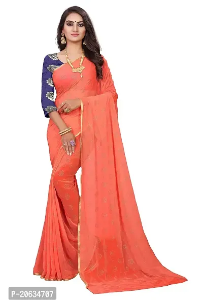 FASHIONLUST Women's NAZNEEN FOIL PRINT WORK Saree With JACQUARD work Blouse Piece PEACH