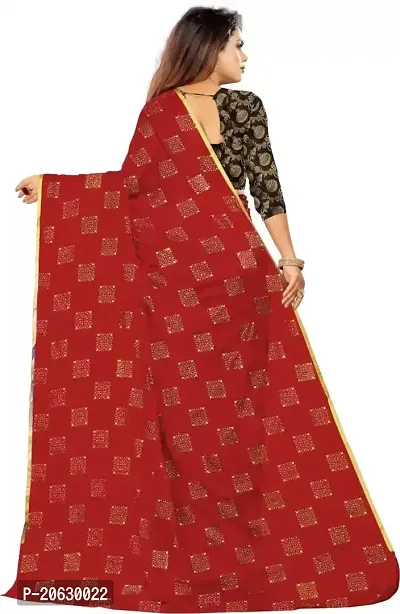 FASHIONLUST Women's NAZNEEN FOIL PRINT WORK Saree With JACQUARD work Blouse Piece (RED)-thumb4