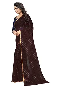 FASHIONLUST Women's NAZNEEN FOIL PRINT WORK Saree With JACQUARD work Blouse Piece Brown-thumb1