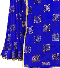 FASHIONLUST Women's NAZNEEN FOIL PRINT WORK Saree With JACQUARD work Blouse Piece BLUE-thumb4