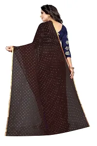 FASHIONLUST Women's NAZNEEN FOIL PRINT WORK Saree With JACQUARD work Blouse Piece Brown-thumb2