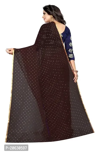 FASHIONLUST Women's NAZNEEN FOIL PRINT WORK Saree With JACQUARD work Blouse Piece Brown-thumb3