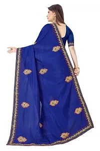 FASHIONLUST Women's Vichitra Silk EMBROIDERED WORK  STONE WORK with SATIN BANGLORI blouse BLUE-thumb3