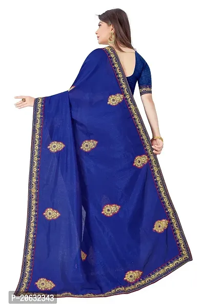 FASHIONLUST Women's Vichitra Silk EMBROIDERED WORK  STONE WORK with SATIN BANGLORI blouse BLUE-thumb4