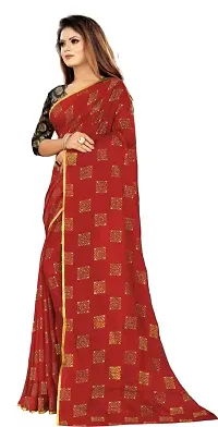 FASHIONLUST Women's NAZNEEN FOIL PRINT WORK Saree With JACQUARD work Blouse Piece (RED)-thumb2