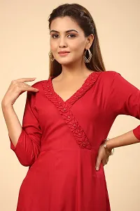 GN FASHION Stylish and Beautiful Embellished Gown | Three Quarter Sleeve V-Neck in Rayon Fabric | Long and Flared Stylised Floral Neck with Buttons-thumb4