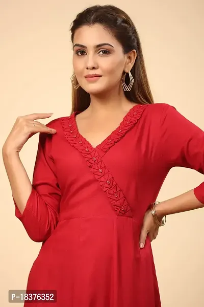 GN FASHION Stylish and Beautiful Embellished Gown | Three Quarter Sleeve V-Neck in Rayon Fabric | Long and Flared Stylised Floral Neck with Buttons-thumb5