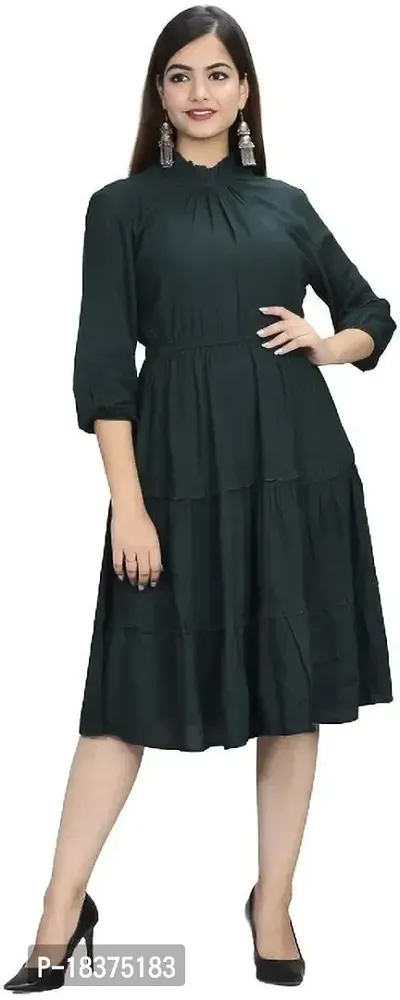 NG Creation Women Solid Flared Kurta with Balloon Sleeves (X-Large, Dark Green)-thumb0