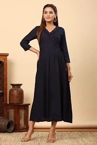 GN FASHION Stylish and Beautiful Embellished Gown | Three Quarter Sleeve V-Neck in Rayon Fabric | Long and Flared Stylised Floral Neck with Buttons-thumb2