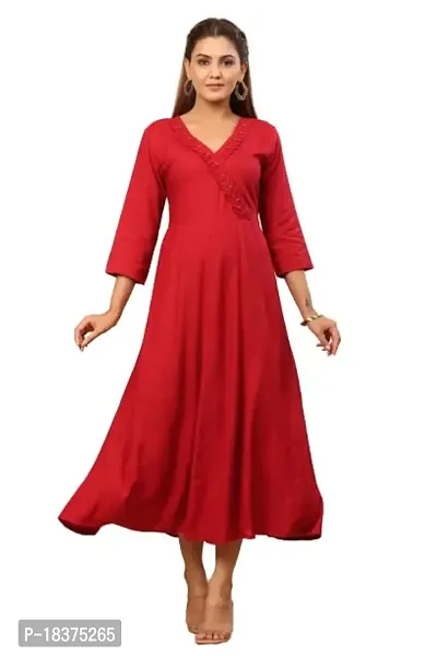 NG Creation Rayon One Piece Midi Gown - Solid Plain A Line Maxi Dress Ankle Length Dress for Women  Girls (NGC-1003) (Medium, Maroon)-thumb0