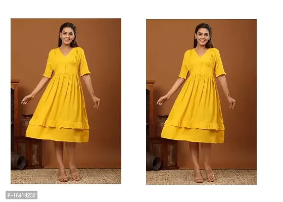 Beautiful Women Fit and Flare Yellow Dress Set Of 2