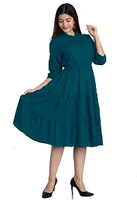 GN FASHION Stylish and Beautiful Solid Flared Dress | HIGH Neck Three Quarter Ballon Sleeve in Rayon Fabric for Women-thumb2