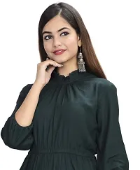 NG Creation Women Solid Flared Kurta with Balloon Sleeves (X-Large, Dark Green)-thumb1