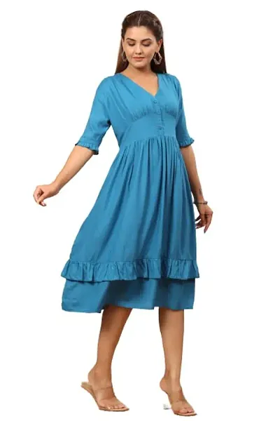 NG Creation FIT and Flared Elasticated Dress for Women and Girls(NGC-93) (XX-Large, RAMAGREEN)