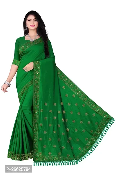 Elegant Green Georgette Self Pattern Women Saree with Blouse piece