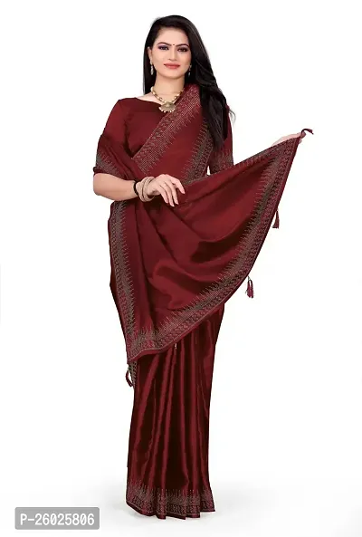 Elegant Maroon Georgette Self Pattern Women Saree with Blouse piece